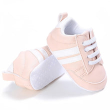 Load image into Gallery viewer, Baby Shoes Pu Leather Shoes Sports Sneakers Newborn Baby Boys Girls Stripe Pattern Shoes Infant Toddler Soft Anti-slip Shoes