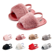 Load image into Gallery viewer, Summer Soft hair style Classic Baby Girl Slipper Sandals Breathable Baby Fur Shoes Simple Elastic Sandals princess Baby