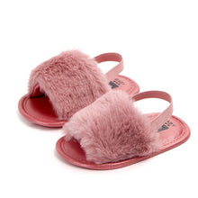 Load image into Gallery viewer, Summer Soft hair style Classic Baby Girl Slipper Sandals Breathable Baby Fur Shoes Simple Elastic Sandals princess Baby