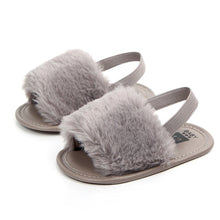 Load image into Gallery viewer, Summer Soft hair style Classic Baby Girl Slipper Sandals Breathable Baby Fur Shoes Simple Elastic Sandals princess Baby
